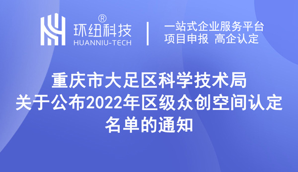 重庆市大足区2022年区级众创空间认定名单