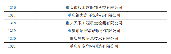 重庆市认定机构2023年认定报备的第二批高新技术企业备案公示名单2