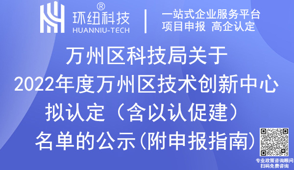 2022年万州区技术创新中心认定名单