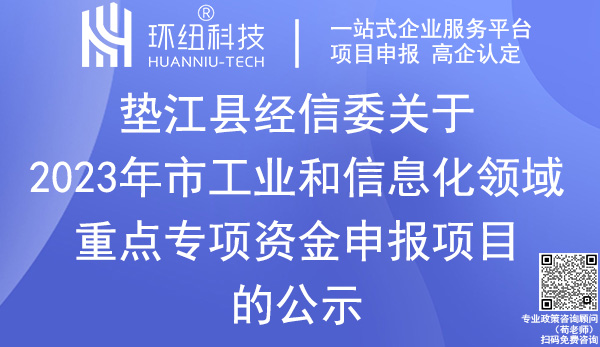 垫江县2023年市工业和信息化领域重点专项资金申报